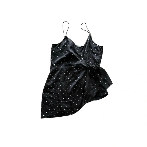 Thurley SILK Polka Dot Tank Top Spaghetti Straps Black White Wrap V-neck Sz 10 - Picture 5 of 15